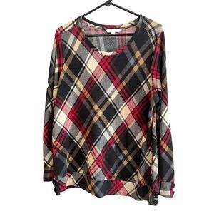 Erin London Women's Long Sleeve Sweater Shirt Plaid Size Large